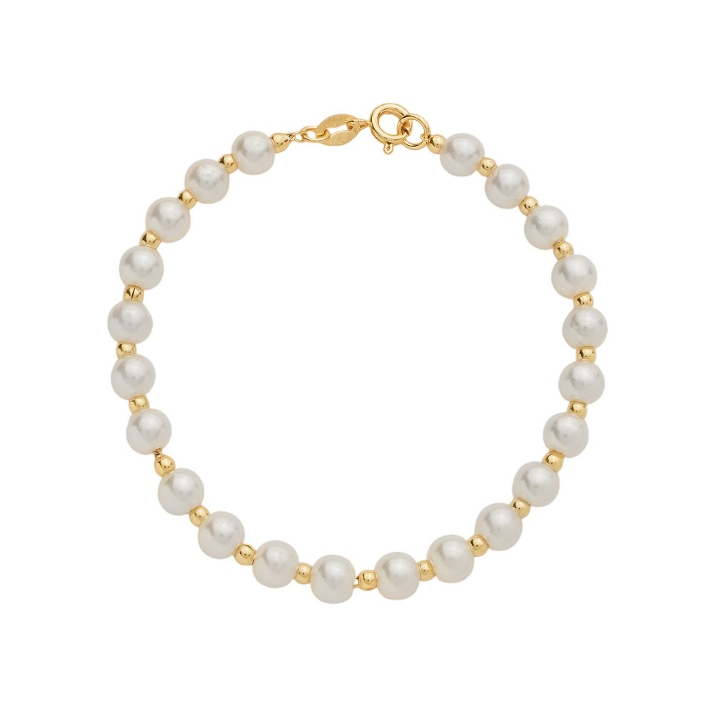 Pulseira Dourada de Pérolas e Bolinhas